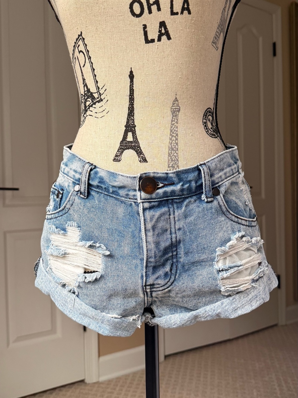 Tobi Distressed Denim Shorts Cuffed Boyfriend Cutoff